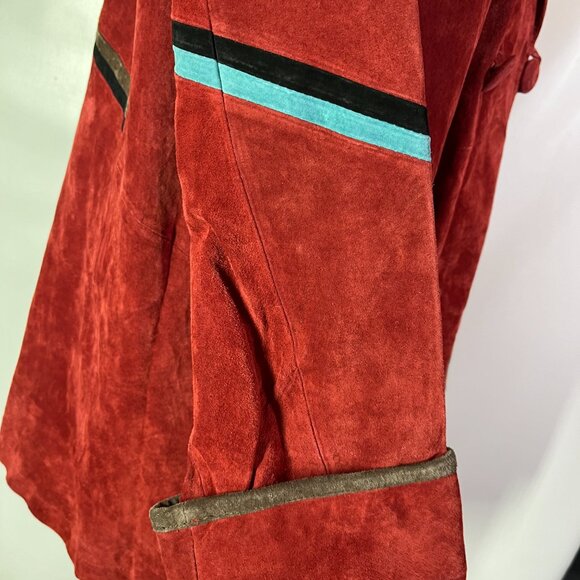 Metrostyle Size L Rusty Red Suede Leather Coat Double-Breasted Retro - Picture 5 of 14